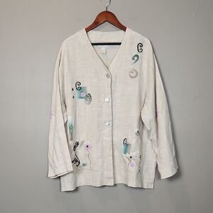 J. Jill 100% Linen Painted Floral Tunic Jacket Size Large